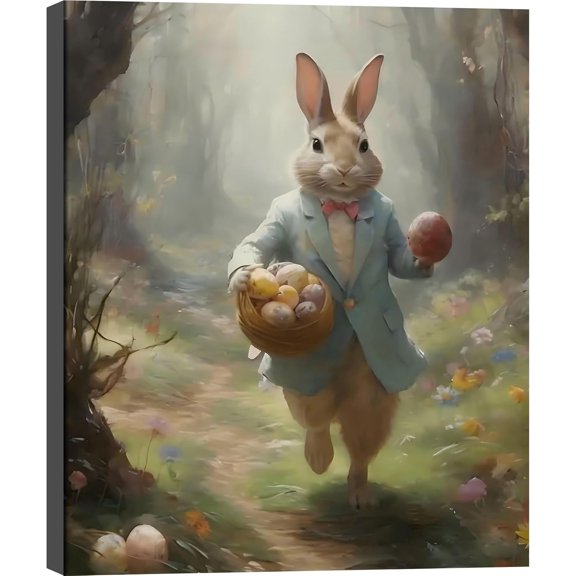 Aaheei Whimsical Easter Bunny Egg Hunt Canvas Wall Art, Mr Rabbit Artwork Home Decoration Poster Art Print, Classic Animals Wall Decor Home Art for Bedroom, Kids Room, Living Room
