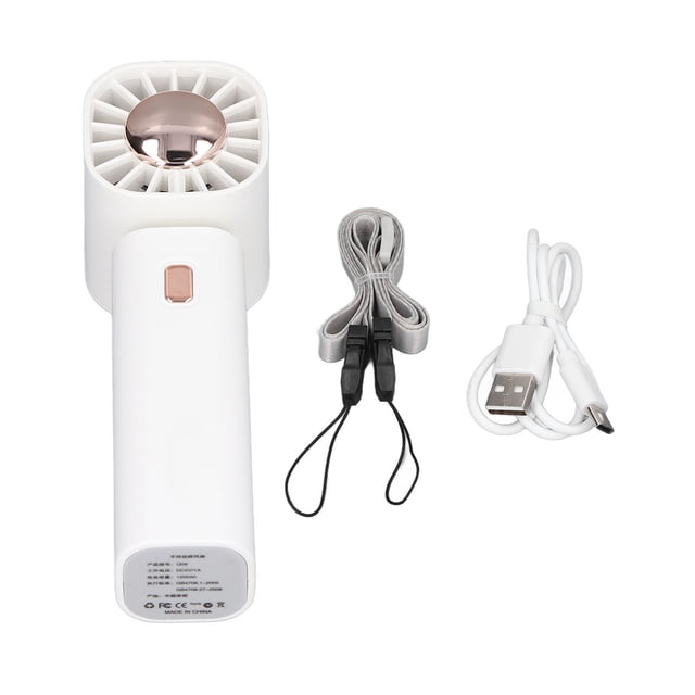 Ventilador de mano con diseño colgante tipo C, ventilador USB de refrigeración portátil recargable para interiores y exteriores, 5V, 1A, blanco