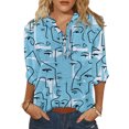 thumbnail image 3 of Womens Shirts Short Sleeve Casual Tops Fashion Printing Buttons O-Neck Medium Sleeve Blouse T-shirt, 3 of 5