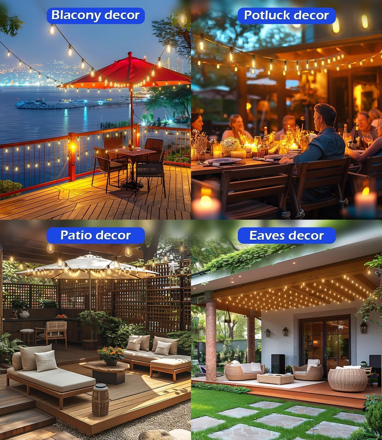 200FT Outdoor String Lights, Ultra Long Waterproof 60+2 Edison Shatterproof Bulbs Led Outside Patio Lights for Porch Deck Garden Backyard Balcony Wedding Party Decor