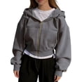 thumbnail image 2 of shoper Women's Drop Shoulder Zip Up Hoodie, Soft Cozy Long Sleeve Cropped Jacket with Pockets (Dark Gray,XL), 2 of 6