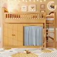 thumbnail image 3 of MODERNLUXE Wood Twin Size Loft Bed with Storage Cabinets and Wardrobe, Storage Bed with LED Light, Wood Color, 3 of 11