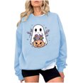 thumbnail image 2 of Elvqul Womens Blue Sweatshirt Pullover Loose Sweatshirts Crew Neck Casual Fall Graphic Hoodless Hoodies for Ladies, 2 of 4