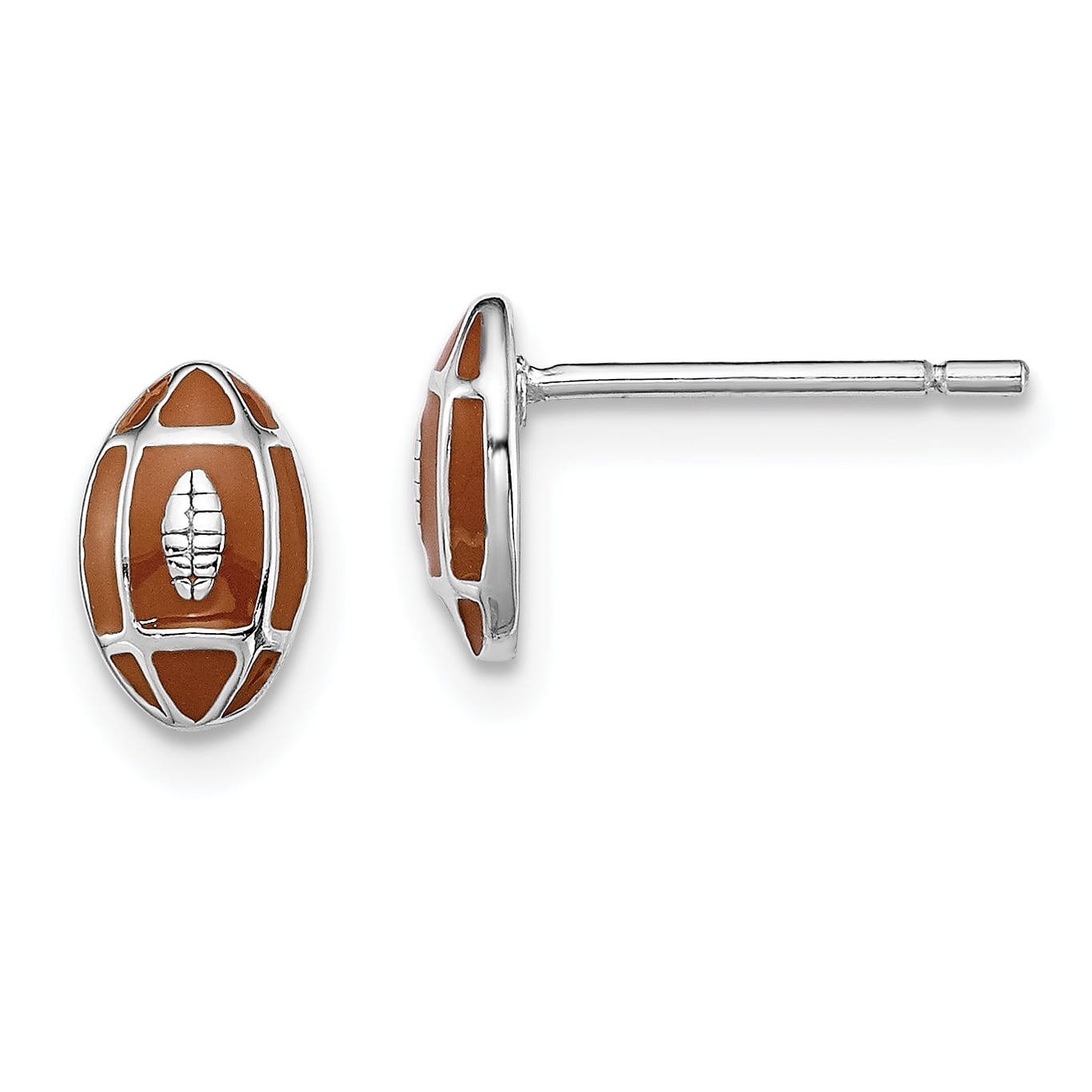 Primal Silver Sterling Silver Rhodium-plated Enamel Football Post Earrings