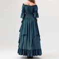 thumbnail image 6 of WREESH Halloween Dress Women's Fashion Solid Color Long Sleeve Off-The-Shoulder Ankle Dress Dark Blue, 6 of 8