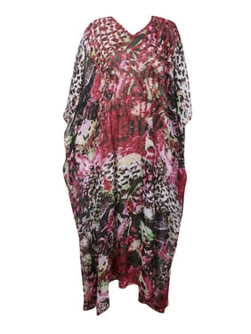 Mogul Women Kaftan Maxi Dress, Beach Cover Up, Georgette Embroidered, Kaftan Loungewear Maxi Plus Size