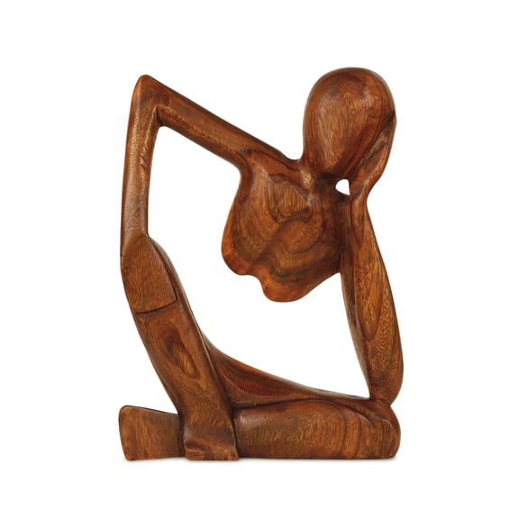 12" Wooden Abstract Sculpture Handmade Handcrafted Art "Thinking Man 2" Home Decor Decorative Figurine Accent Decoration Hand Carved Thinker Statue