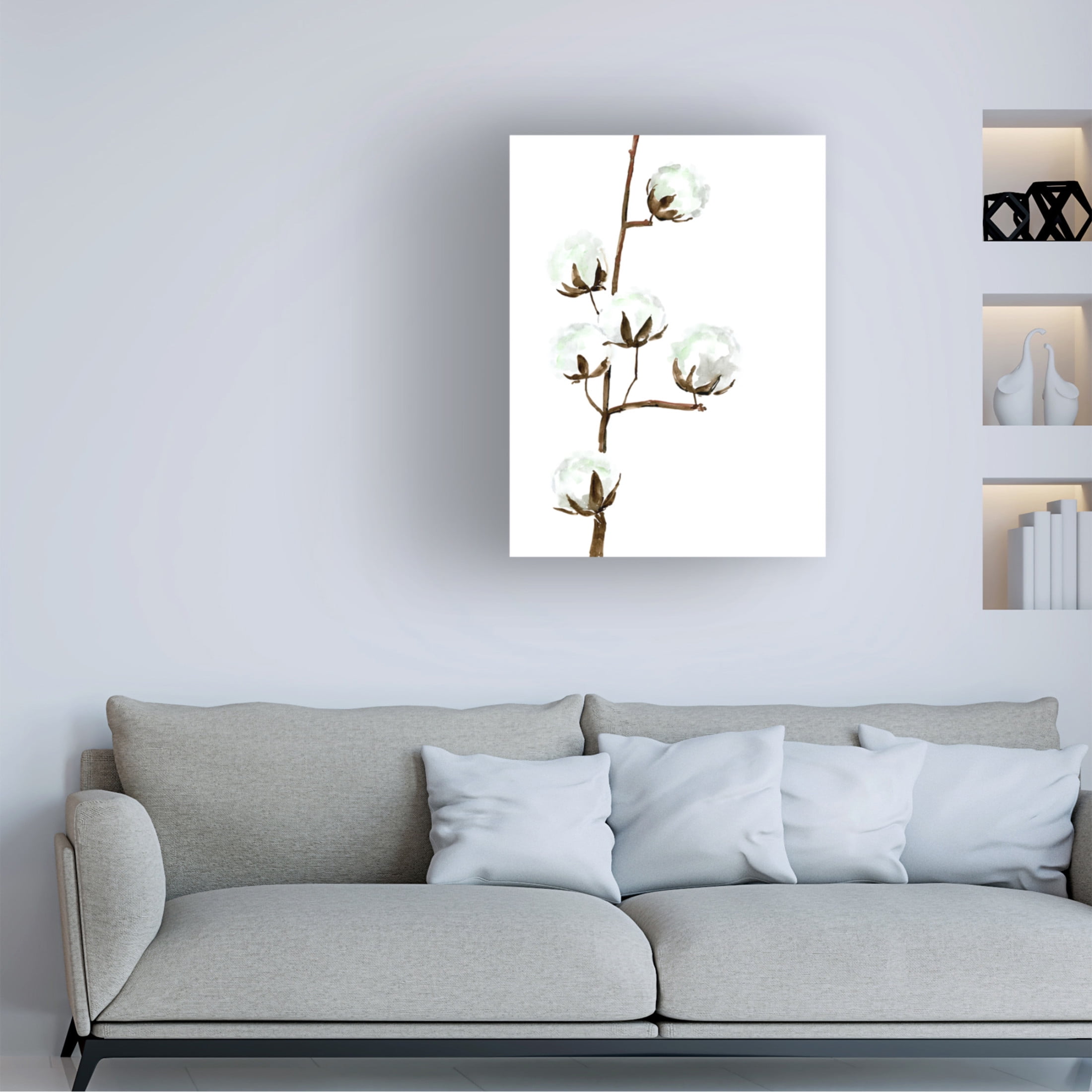 Trademark Fine Art Rosana Laiz Blursbyai Watercolor cotton branch I Canvas Wall Art
