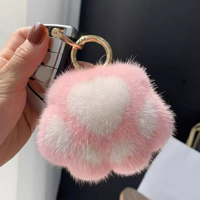 Mom's Best Llavero con pompón de bola de pelo con forma de pata de gato, súper esponjoso