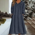 thumbnail image 2 of qelini Nightgowns for Women Fleece Long Sleeve Solid Crewneck Dress Oversized Warm Loungewear with Pockets, 2 of 5