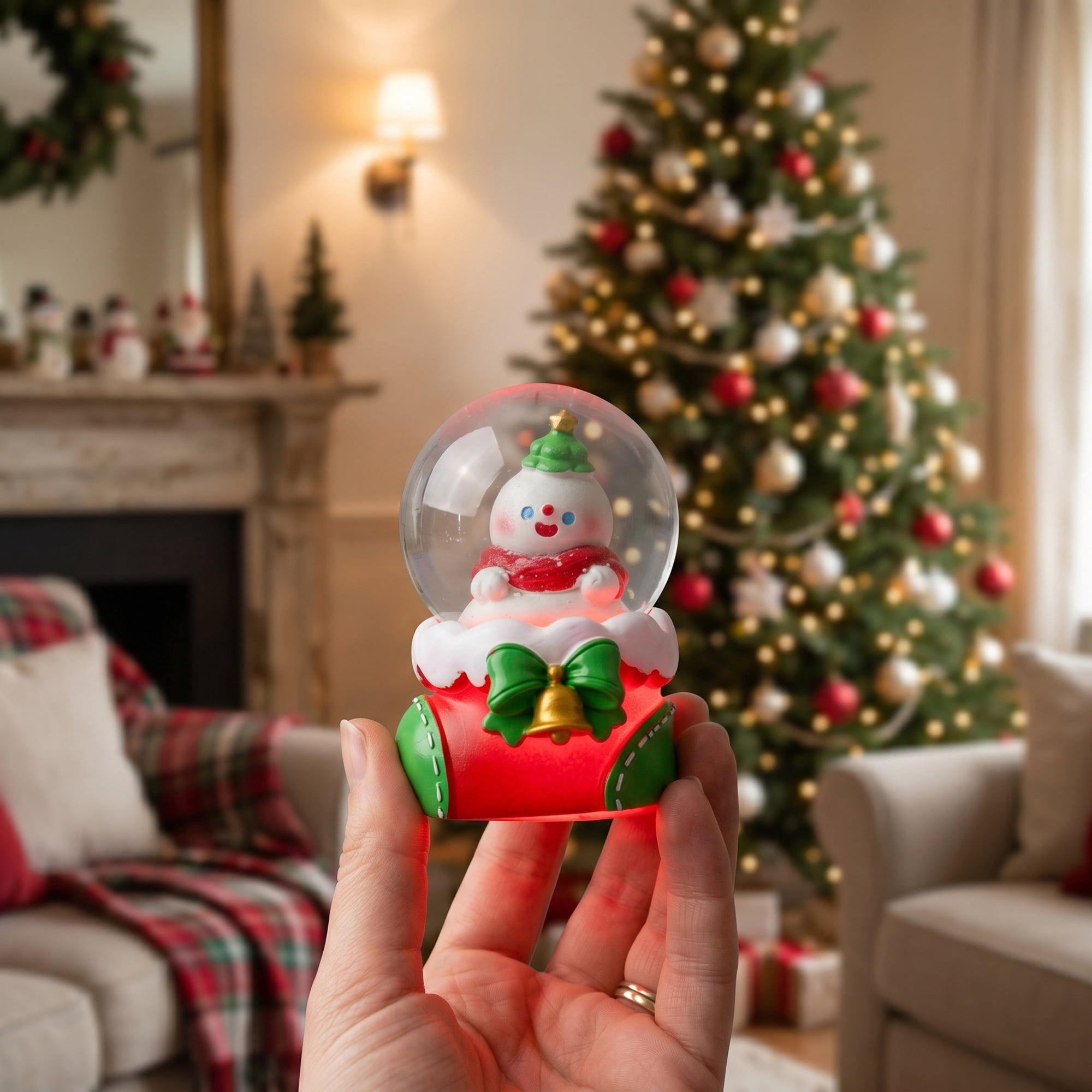 Unique Bargains Crystal Ball Shatterproof LED Glitter Snow Globe Red P 2.6" x 2.6" x 3.7"