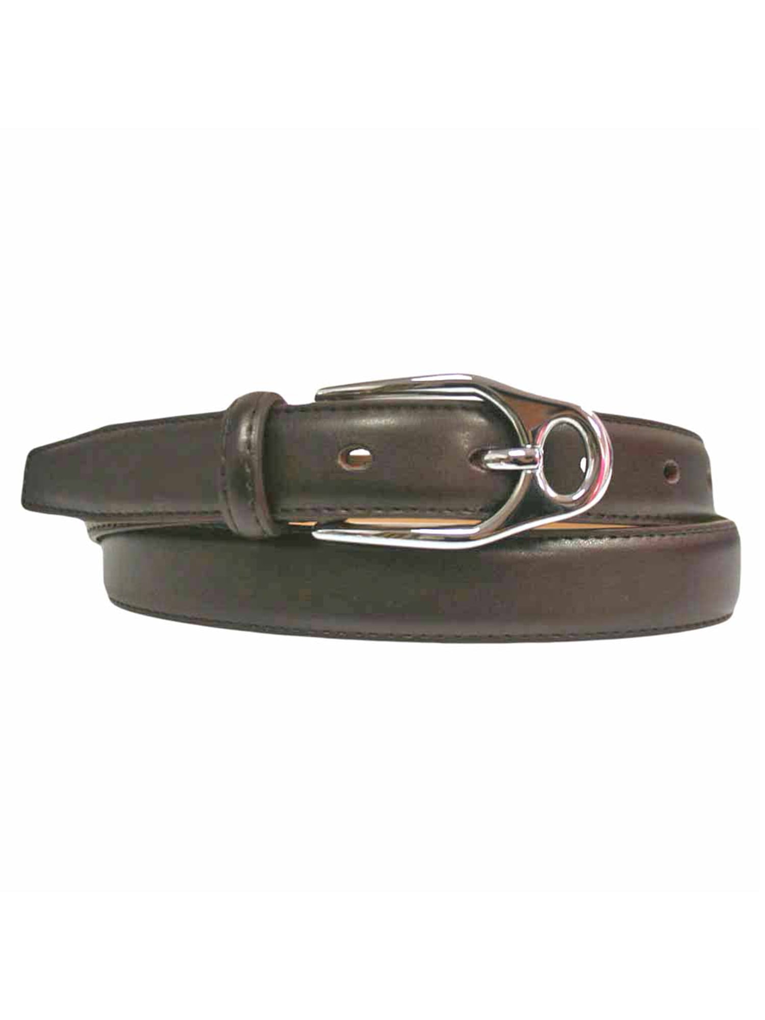 Brown Skinny Leather Belt With Silver 