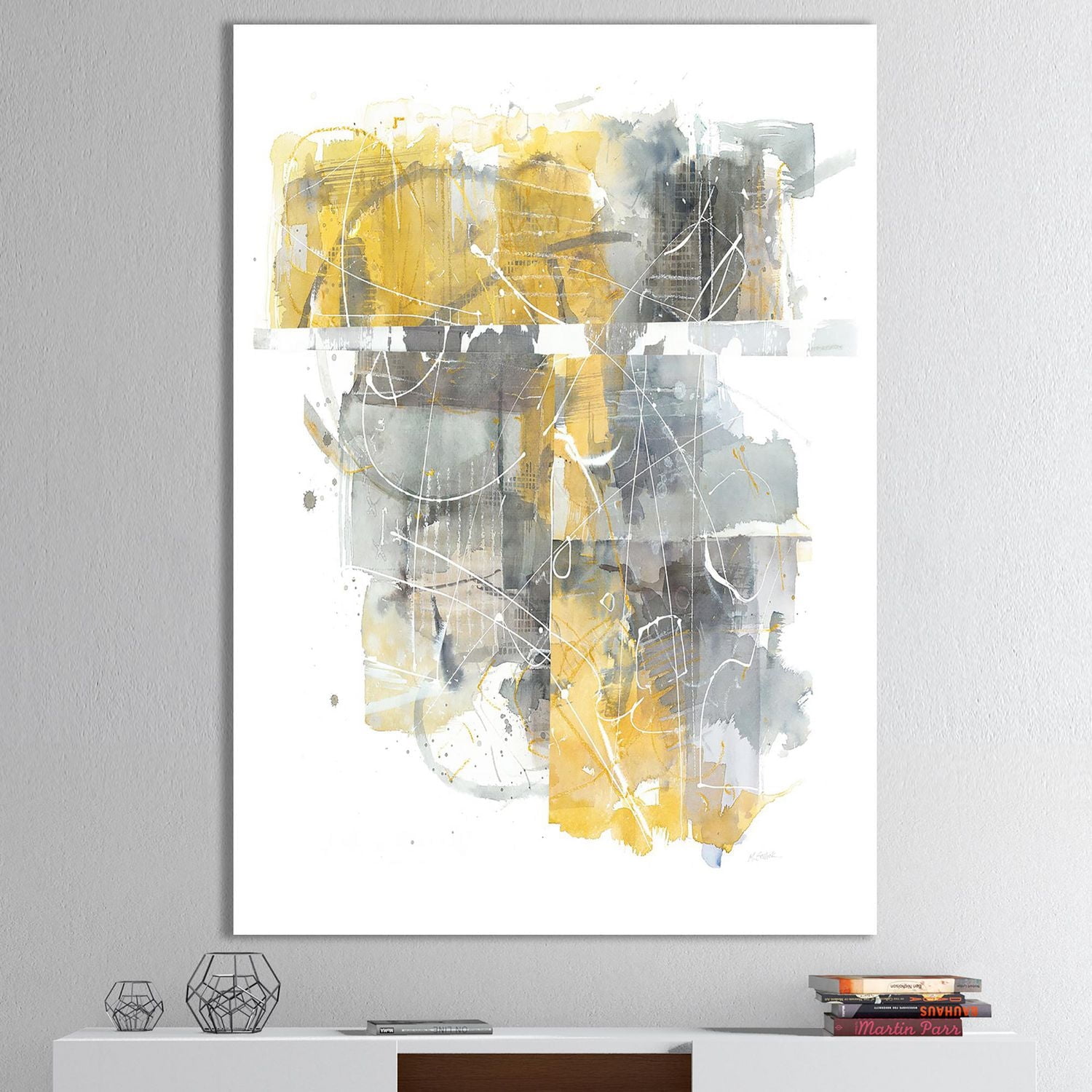 Designart Moving In and Out of Traffic II Yellow Grey Canvas Wall Art