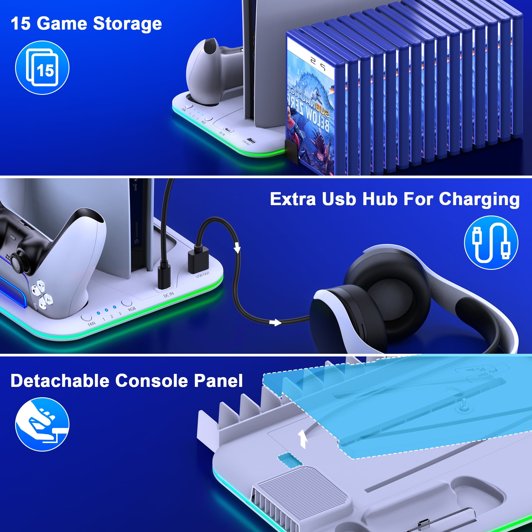Beboncool PS5 Stand Cooling Fan with Controller Charger Station for Playstation 5 Silm/ PS5 Controller/PS5 Digital/Disc Edition