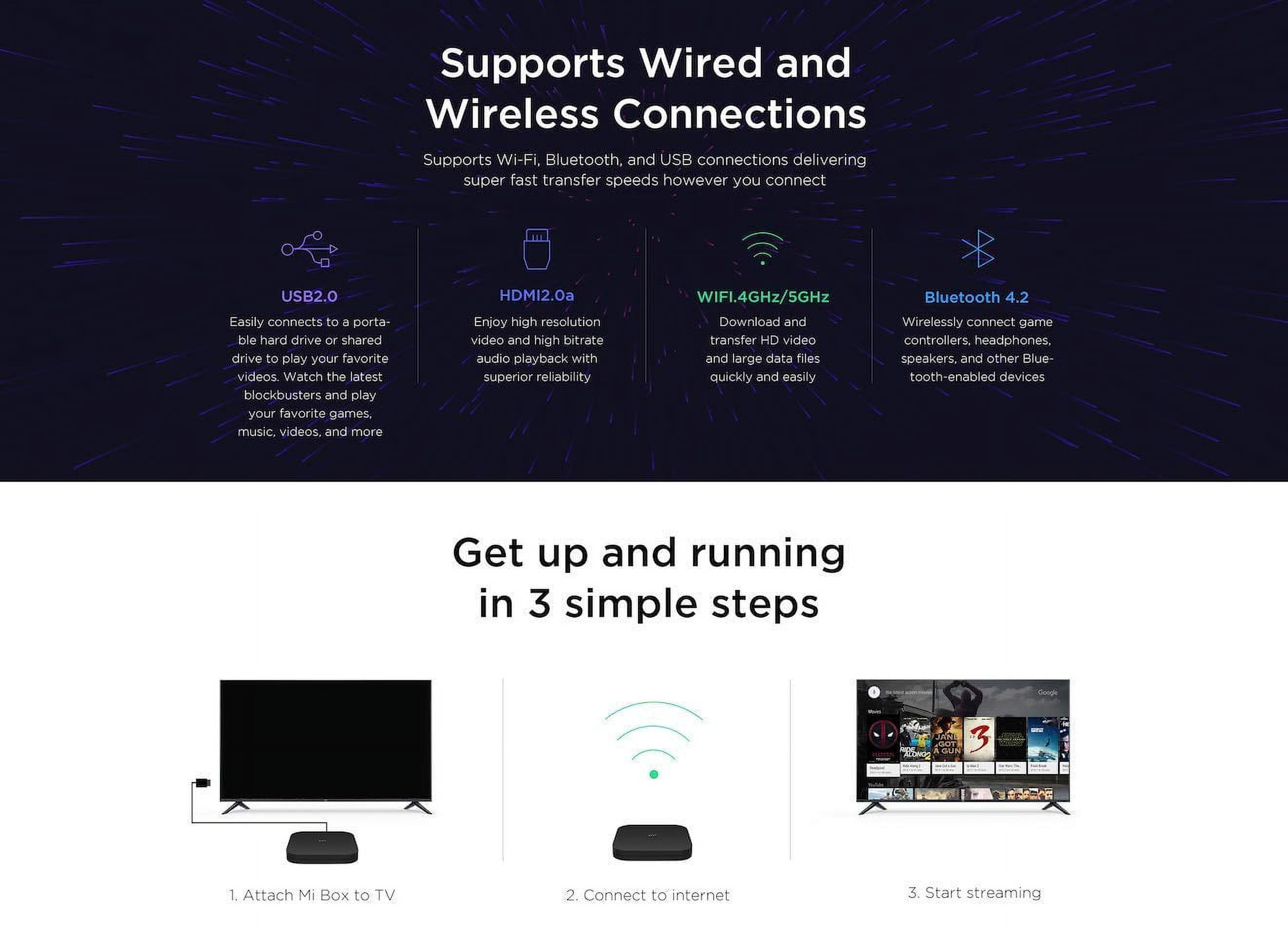 Mi Box S Xiaomi Original - 4K Ultra HD Android TV with Google Voice  Assistant & Direct Netflix Remote Streaming Media Player US Plug 