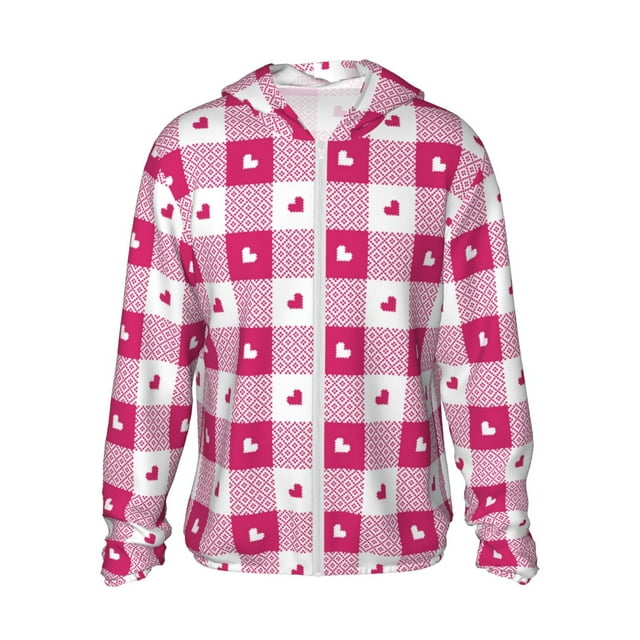 Vsdgher Sweat à Capuche Imprimé Cœur à Carreaux pour Hommes Femmes, Manches Longues Protection Solaire Pêche Course Natation-TTG