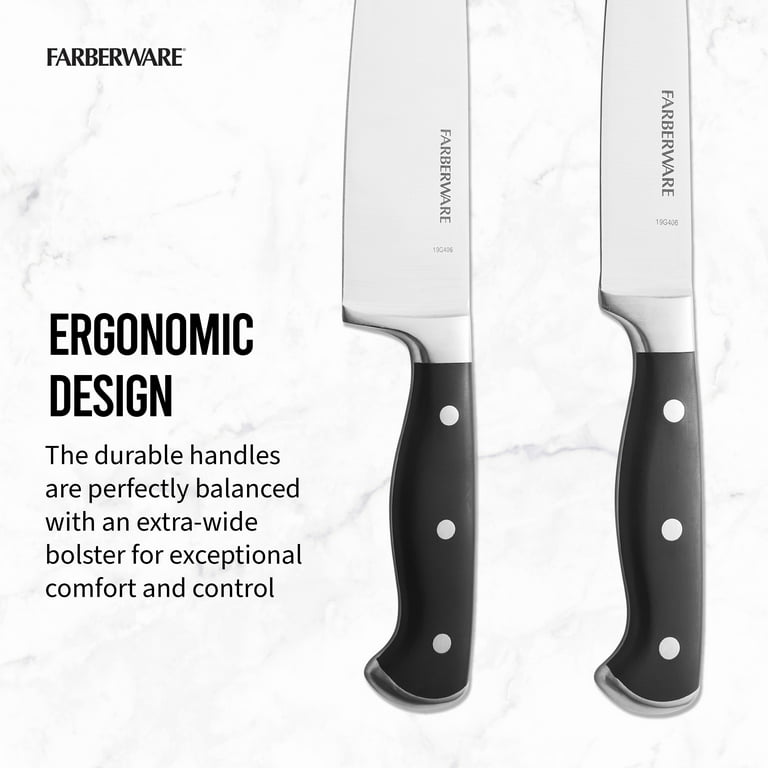 Farberware 15-Piece Forged Triple Rivet Knife Block Set, Razor-Sharp  Kitchen Knife Set with Wood Block, High-Carbon Stainless Steel, White