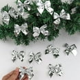 thumbnail image 3 of Scheam 12 Pcs Festival Bowknot Christmas Tree Decorations Silver Mini Christmas Bows Glitter Ribbon Bows Ornaments with Foil Tie for DIY Crafts Gift Wrapping Holiday Wreath Home Decoration, 3 of 6