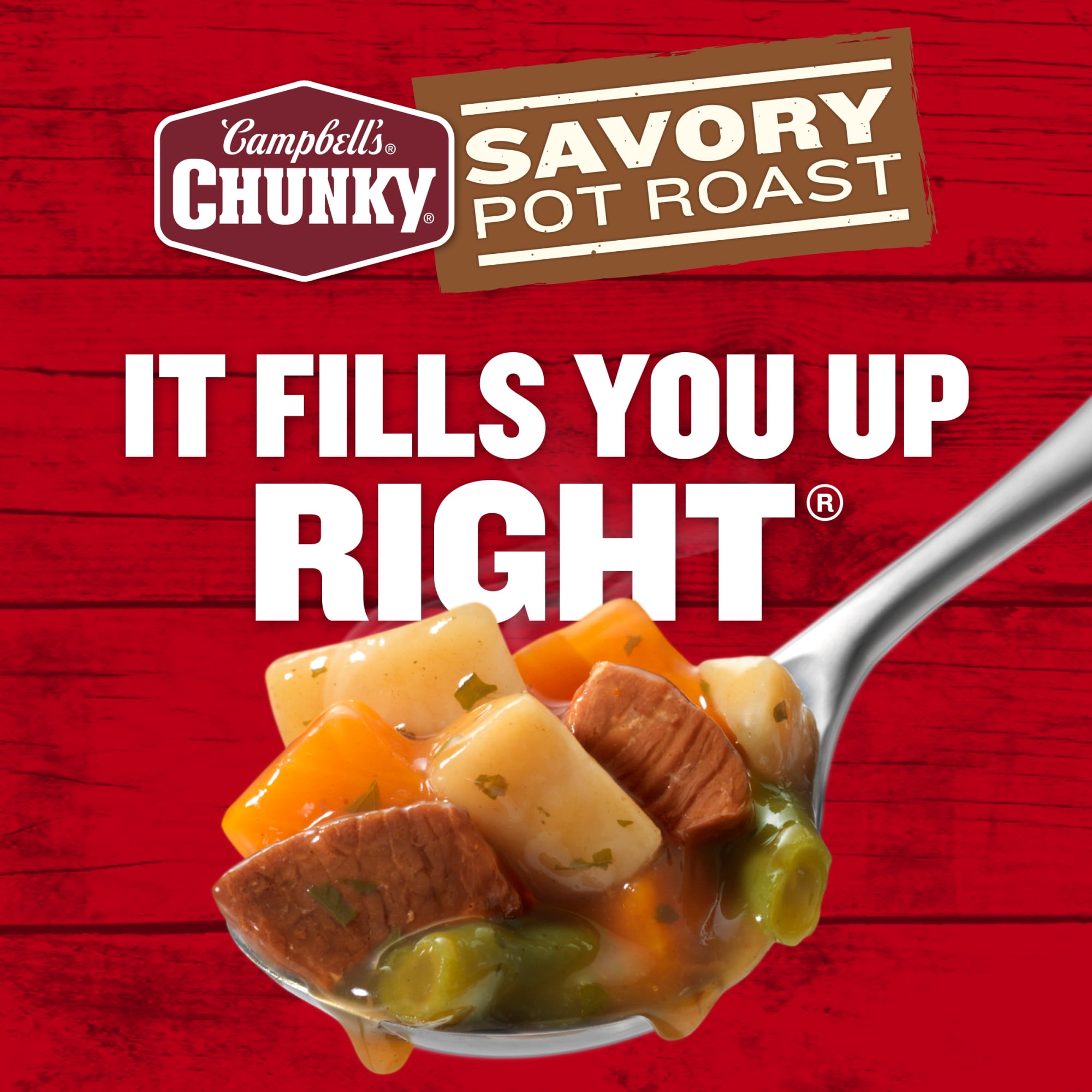 (12 pack) Campbell’s Chunky Soup, Savory Pot Roast Soup, 18.8 oz Can