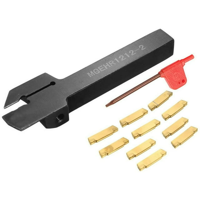 Lathe Turning Tool Set Carbide High Strength Lathe Turning Tool MGEHR1212-2 Quick Change Lathe Tools Holder with 10 Carbide Turning Insert for Turning Grooving Threading