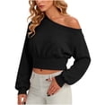 thumbnail image 2 of Women Sweatshirt Top Baeitkot Women Winter Casual Sports Style Sloping Shoulder Long Sleeved Sweatshirt Pullover Top Black XXL, 2 of 6