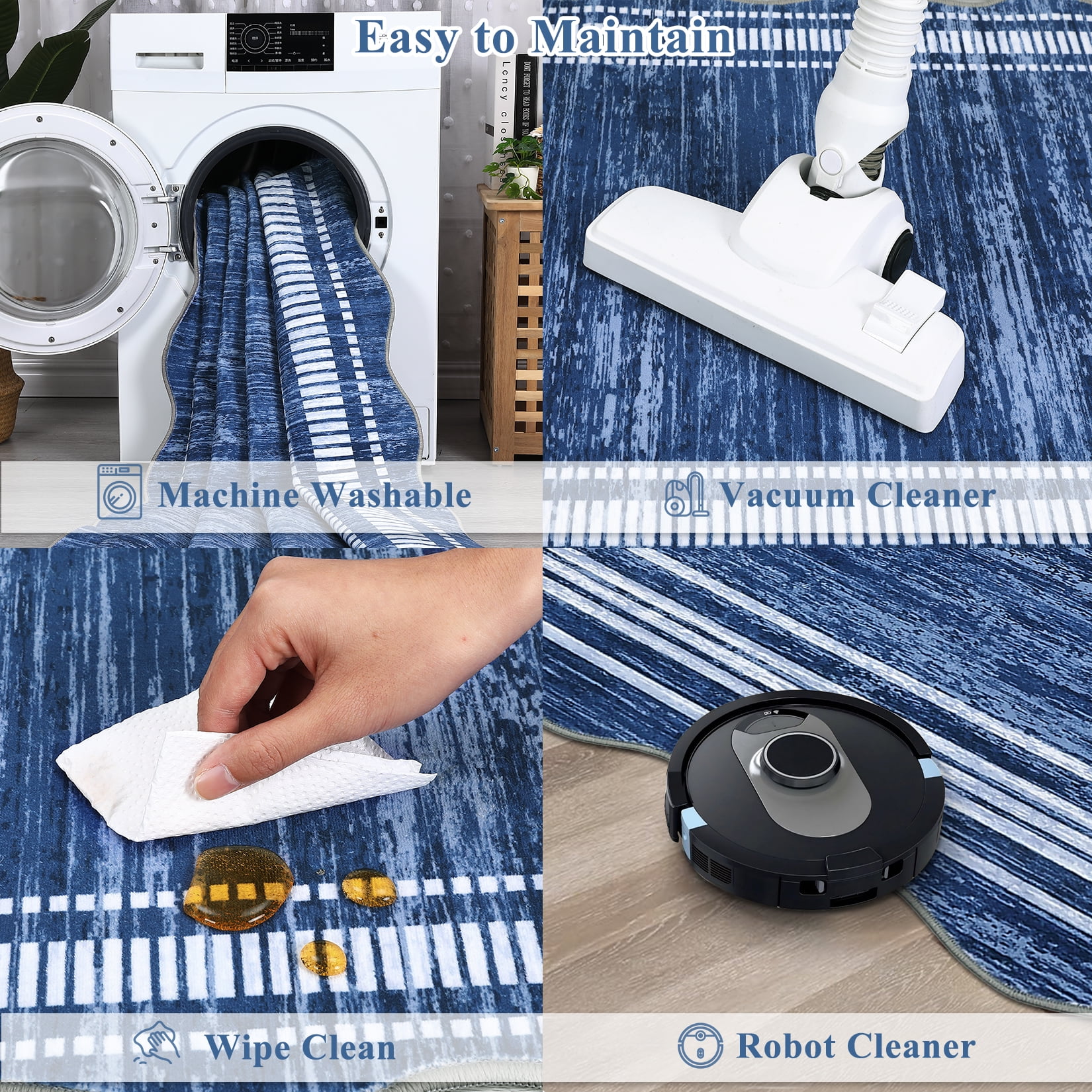 FairOnly Navy Blue 10'x13'Modern Machine Washable Plain Area Rug with Ruffled Border Non Slip Soft Carpet for Living Room Kitchen Entrance