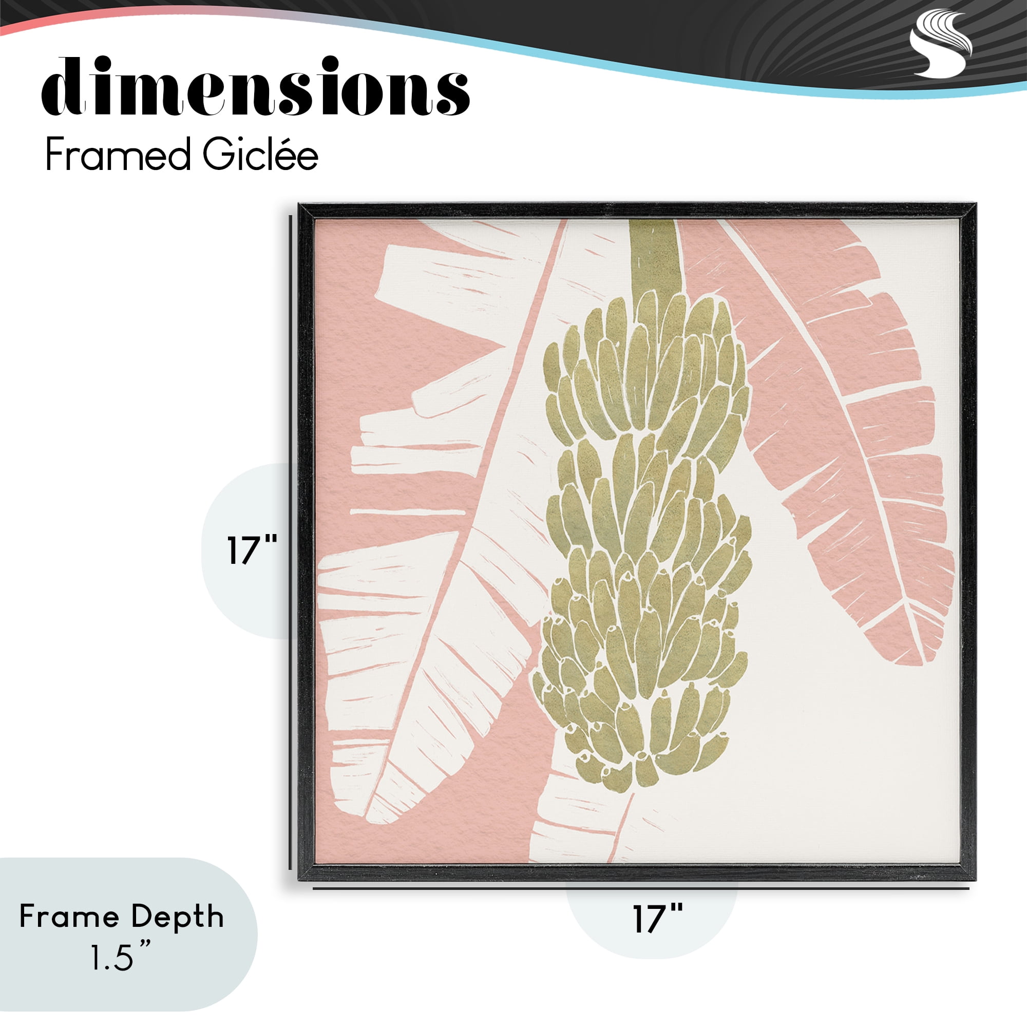 Stupell Industries Banana Bunch Amid Pink Leaves Black Framed Giclee Art, design by Yuyu Pont