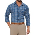 thumbnail image 1 of CAMISA DE VESTIR DE MANGA LARGA A CUADROS PARA HOMBRE INSPIRAR CHIC, CON COLLAR PUNTA Y BOTONES, CAMISA A CUADROS, TAMAÑO L, AZUL OSCURO, 1 of 6