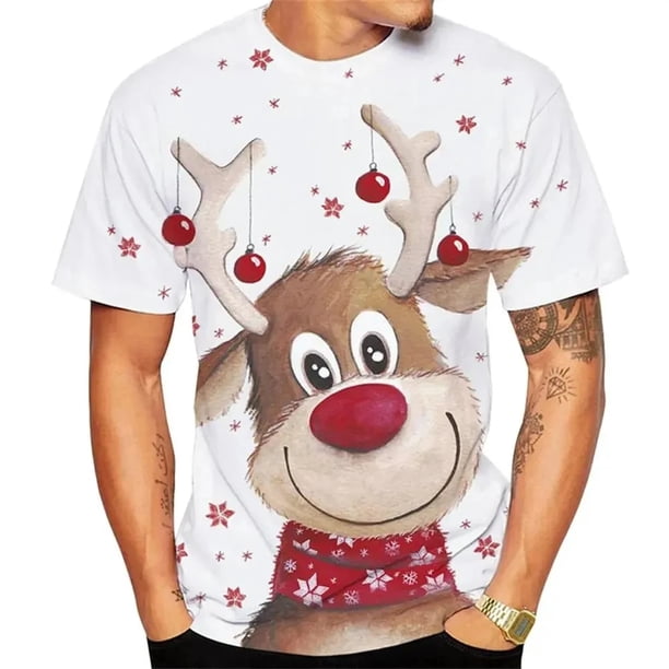 Camisetas navideñas con estampado 3d divertido de Papá Noel, camisetas de gran tamaño, camisetas para hombre, camisas informales de vacaciones de verano con cuello redondo, ropa Harajuku para hombre