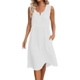 thumbnail image 3 of Bxsruta Women's Sleeveless V Neck Midi Dress A Line Swing with Pockets High Waist Pull on Soft Breathable Wrinkle Free Casual Bohemian Summer Flowy Beach Vacation, 3 of 8