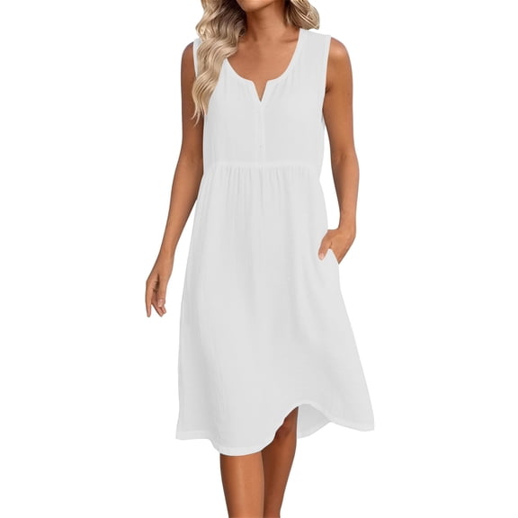 Guluxicc Linen Dress for Women Sleeveless Beach Vacation Flowy Gauze Lightweight Midi Dresses Casual Trendy Cruise Outfits