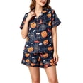thumbnail image 3 of Breezora Womens Pumpkin Print Pajama Set Short Sleeve Button Shirt with Matching Shorts Halloween Casual Fall Nightwear Lounge Comfort Top, 3 of 5
