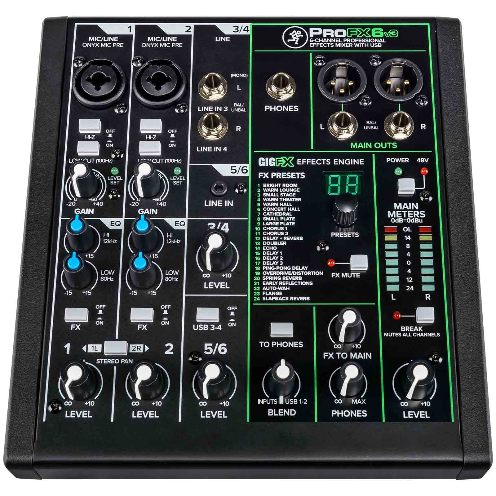 Mackie ProFX6v3 6 Channel Professional USB Effects Mixer with Sure-Fit XLR Cables Package