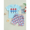 thumbnail image 3 of Aojekbee Independence Day Baby Boys Outfits Summer Popsicle Print Short Sleeve T-shirt and Casual Elastic Shorts Set, 3 of 10