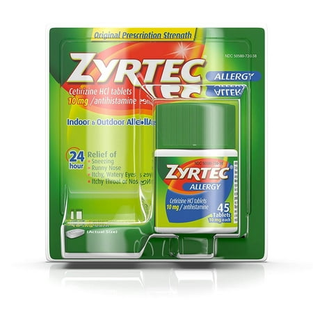 Zyrtec 24 Hour Allergy Relief Tablets with 10 mg Cetirizine HCl, 45