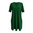 thumbnail image 5 of Tshirt Dress Women Cotton Linen Spring Summer Short Sleeve V Neck Smocked Loose Fit Flowy Midi Dress with Pockets, 5 of 5