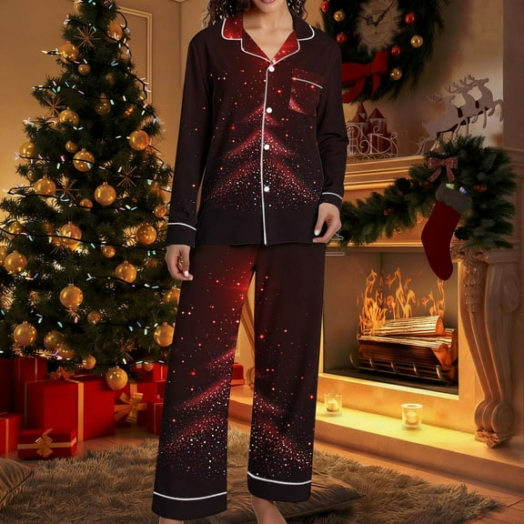 Wowcloth Woman's Long Sleeve Hooded Pajama Set, Christmas-Themed Design with Cozy Fleece, Soft and Warm Sleepwear for Holiday Season & Home Relaxation
