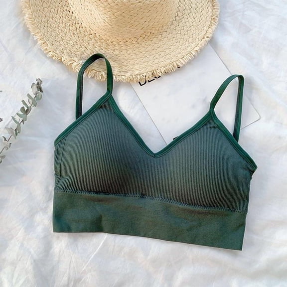 XUNKUSGA Bralettes for Women V-Neck Thin Straps Crisscross Back Sports Bras Soft Skin Friendly Basic Sleeping Bra Lightweight Breathable Sports Bras for Women For Gym, Yoga, Fitness Green