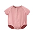 thumbnail image 4 of Rvasteizo Girls Romper Solid Short Sleeve Double Gauze Cotton for Infant 3 Months-2 Years Summer Daily Outfit, 4 of 4
