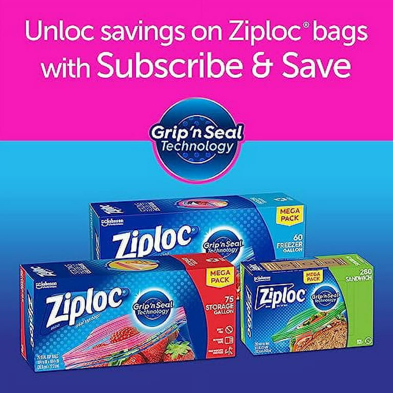 Ziploc Brand Storage Gallon Bags with Grip 'n Seal Technology, 60 Count