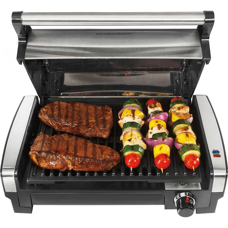 Hamilton Beach Electric Indoor Searing Grill Removable Easy-to-Clean  Nonstick Plate, 6-Serving, Extra-Large Drip Tray, Stainless Steel (25360) 