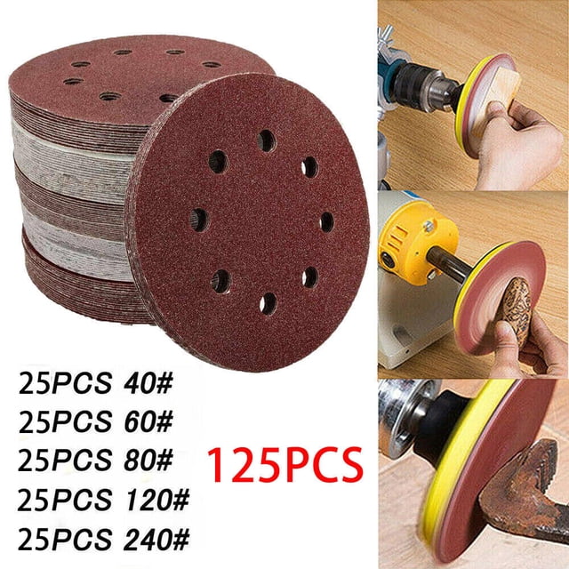 125 discos de lijado de grano 40, 60, 80, 120 y 240, almohadillas para lijadora orbital de 5", 125 mm, Reino Unido