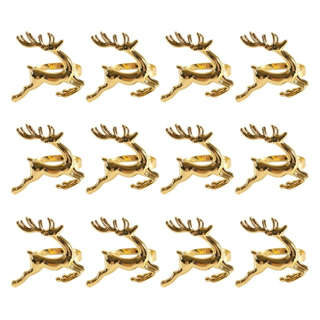 12x Servilleteros de Reno Servilleteros Adorno de Mesa de Comedor Rústico Moderno Servilleteros Hebillas para Banquetes Navideños Reuniones Familiares Dorado