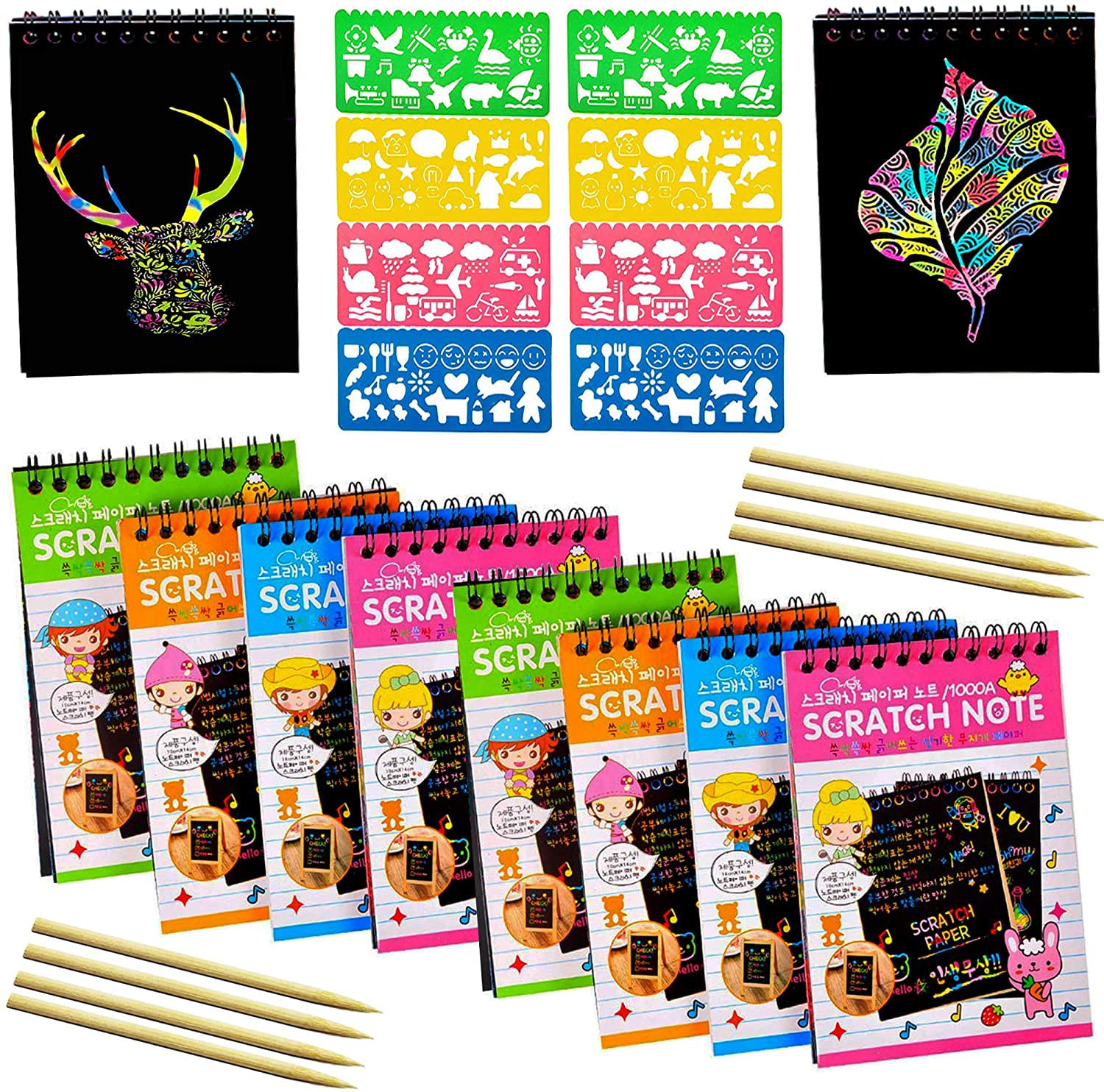  16 Pack Drawing Notebook Set, Scratch Art Paper Rainbow Mini  Notes, Sketch Drawing Pad for Kids Party Favors（with 16 Wooden Stylus & 4  Drawing Stencils） : Arts, Crafts & Sewing