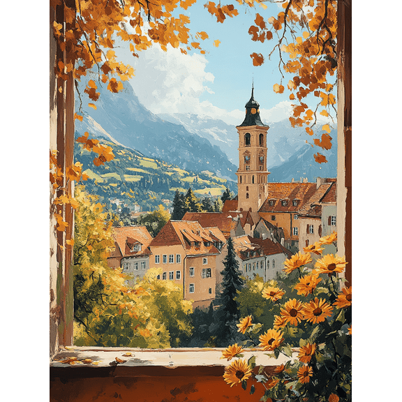 Autumnal Town View Canvas Print/Wall Art，Suitable for Living Room， Dining Room， and Decoration.