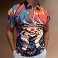 thumbnail image 2 of Psychedelic Clown Joker Men Zipper T-shirt Summer Casual Short Sleeve T-shirt Top, 2 of 7