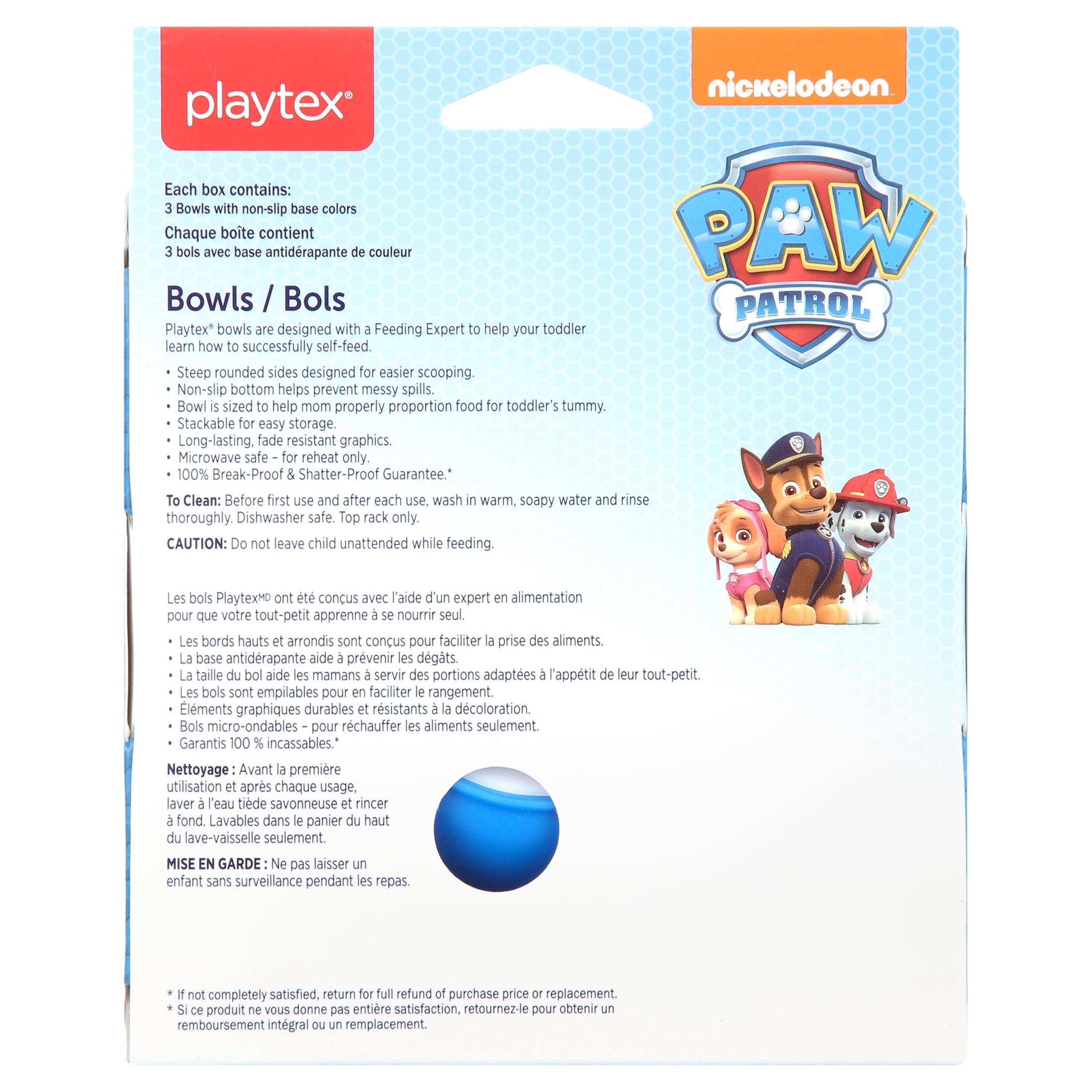 Playtex Mealtime Paw Patrol Bowls for Boys, 3 pack