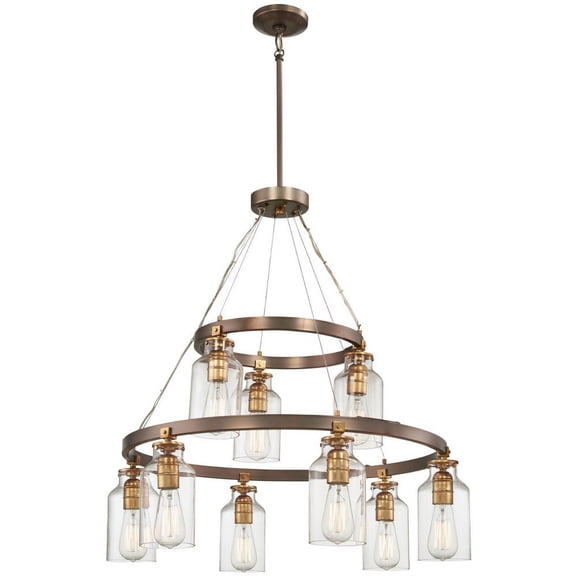 Chandelier 9 Light Harvard Court Bronze/Gold Steel/Glass In Transitional Style 31 Inches Tall By 29 Inches Wide     -Traditional Installation Minka
