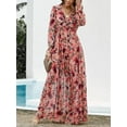 thumbnail image 3 of ZANKLEY Womens Casual Boho Floral Printed V Neck Long Sleeve Maxi Dress for Spring Summer Vacation, 3 of 12