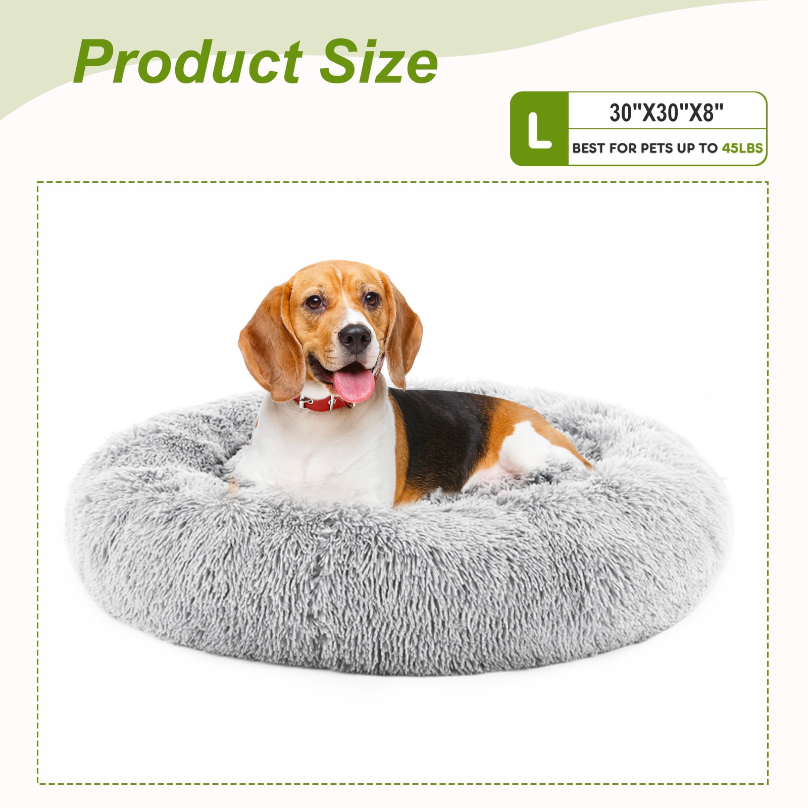GIANNA Calming 30” Donut Dog Bed for Large Dogs, Soft Warm Cozy Plush Round Fluffy, Machine Washable, Gray